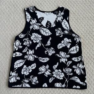 Chico's Blossom V-Neck Tank Sweater Sleeveless Black/White Floral Casual XXL
